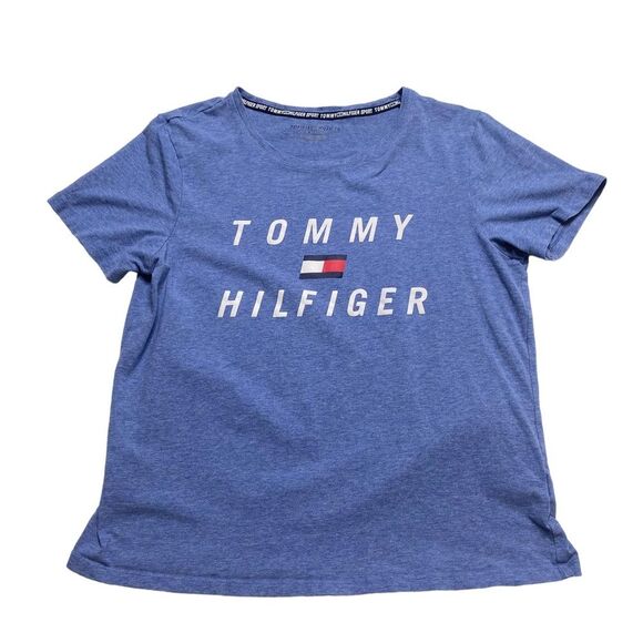 Tommy Hilfiger Sport Spell Out Tee Shirt Blue Sz L - Picture 1 of 7